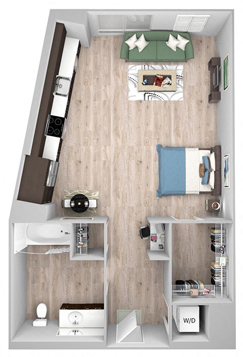 Floor plan for studio, 1 bath, 554 sqft